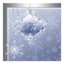 Silver Blue Snowflake Sweet Sixteen Birthday Invitations