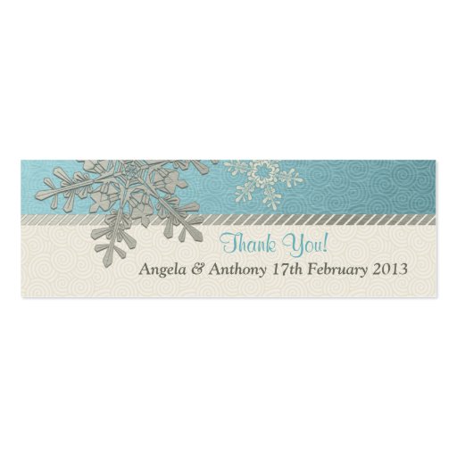 Silver Blue Snowflake Winter Wedding Favor Tags Business Card Templates (front side)
