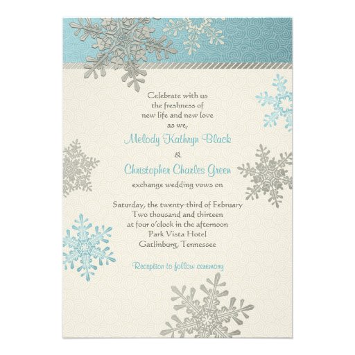 Silver Blue Snowflake Winter Wedding Invitation