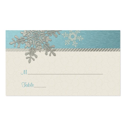 Silver Blue Snowflake Winter Wedding Place Cards Business Card Templates (front side)