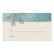 Silver Blue Snowflake Winter Wedding Place Cards business cards