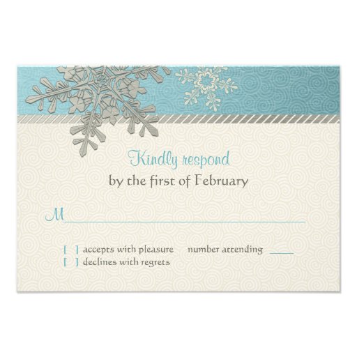 Silver Blue Snowflake Winter Wedding Reply Card