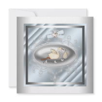 Silver Blue Stork Baby Boy Shower Invitations