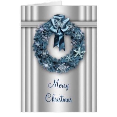 Silver Blue Wreath Corporate Christmas Cards