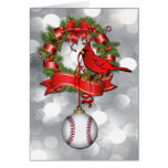 Silver Bokeh  Baseball Christmas Wreath with Red B Cards