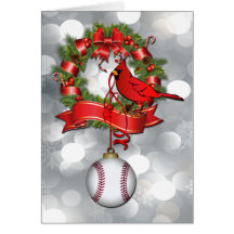 Silver Bokeh  Baseball Christmas Wreath with Red B Cards