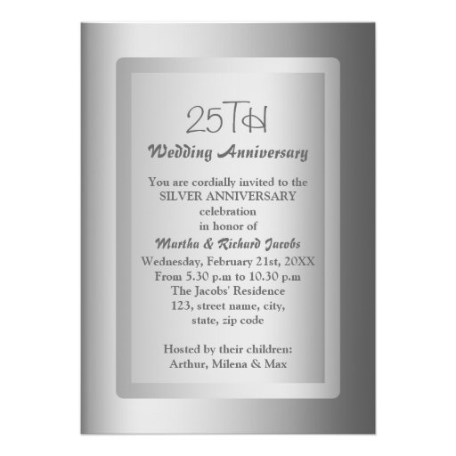 Silver Border 25th Wedding Anniversary 5" X 7" Invitation Card Zazzle