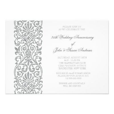 Silver Border 25th Wedding Anniversary Party Personalized Invitation
