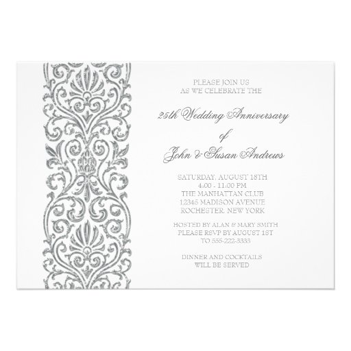 Silver Border 25th Wedding Anniversary Party Personalized Invitation (front side)