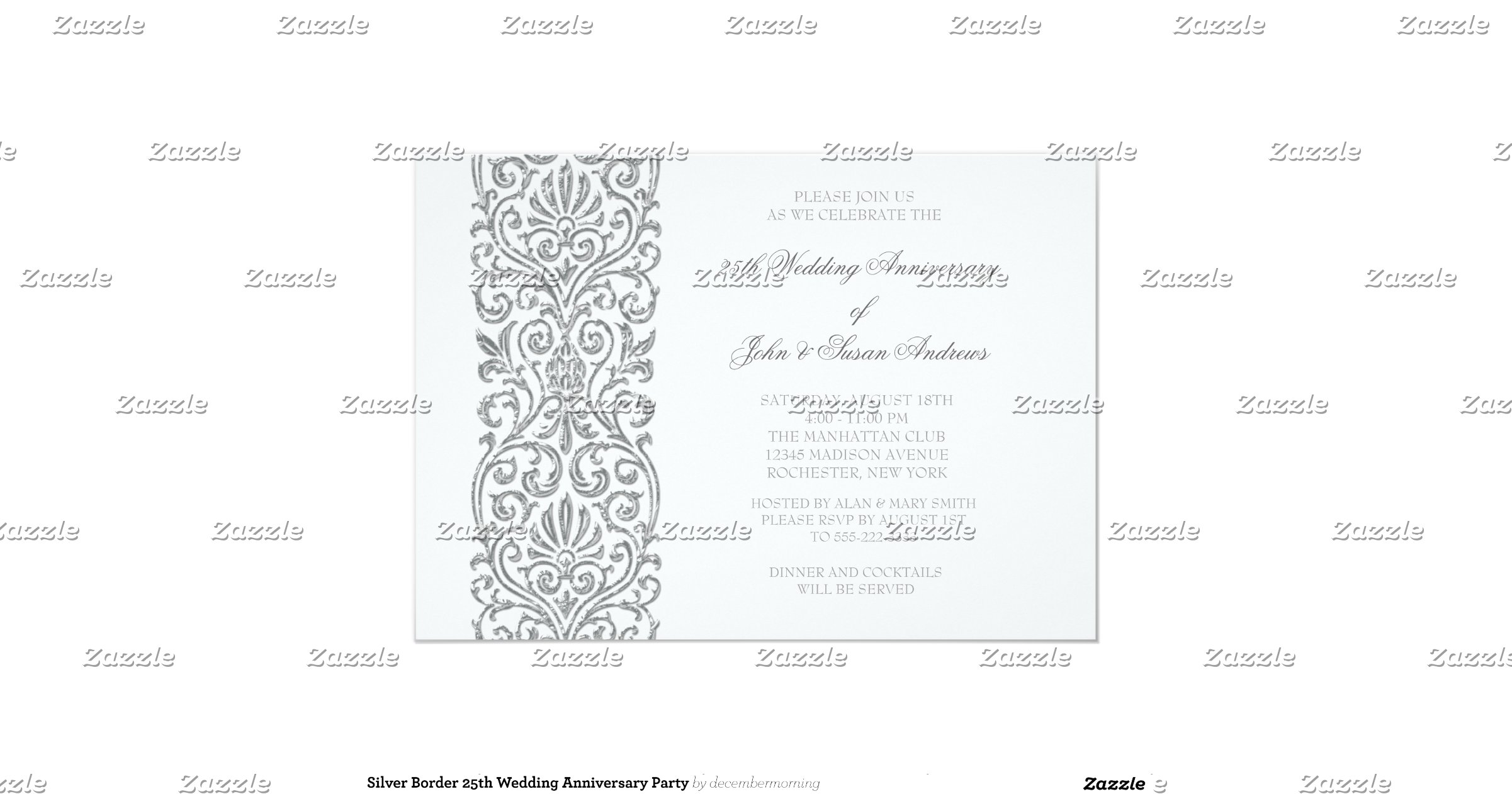 Silver Border 25th Wedding Anniversary Party 5x7 Paper Invitation Card