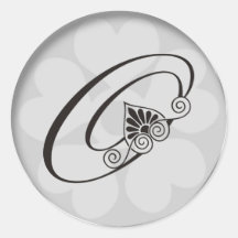Silver Border Swirls Monogram O Round Sticker