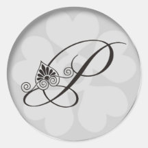 Silver Border Swirls Monogram P Round Sticker