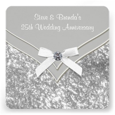Silver Bow 25th Wedding Anniversary Party Custom Announcement