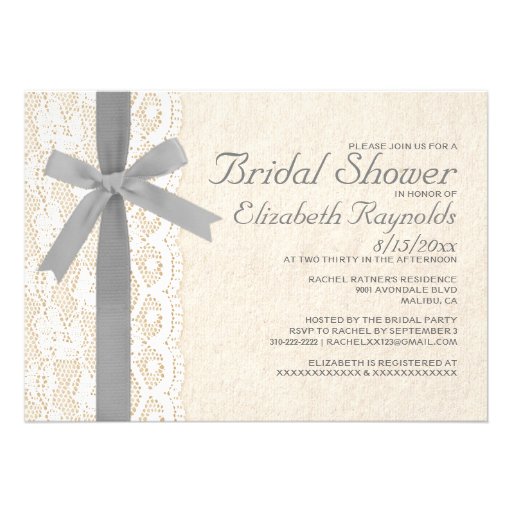 Silver Bow & Lace Bridal Shower Invitations