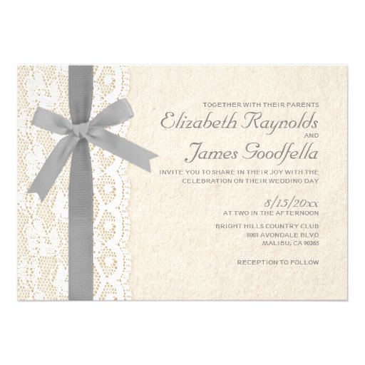 Silver Bow & Lace Wedding Invitations