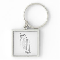 Silver Bride and Groom Art Key Chains