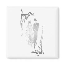Silver Bride and Groom Art Magnets
