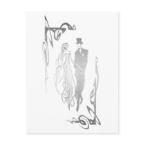 Silver Bride and Groom Art Postcards