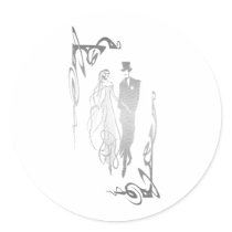 Silver Bride and Groom Art Round Stickers