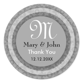 Silver Bride&Groom Thank You Monogram Seals sticker