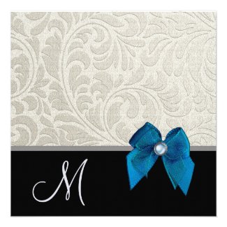 Silver Brocade Turquoise Bow