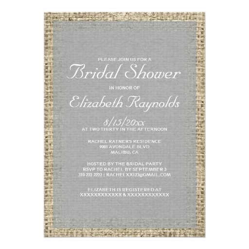 Silver Burlap Bridal Shower Invitations