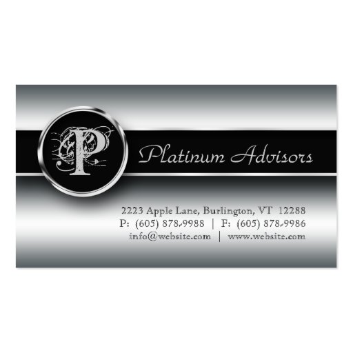 Silver Business Card Professional Modern Black (front side)