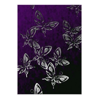 Silver Butterflies Gothic Invitation