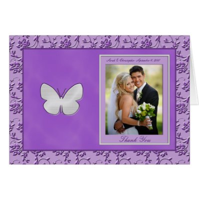 Silver Butterfly on Purple Photo Thank You Card Card