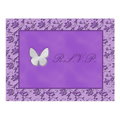 Silver Butterfly on Purple R.S.V.P. Postcard
