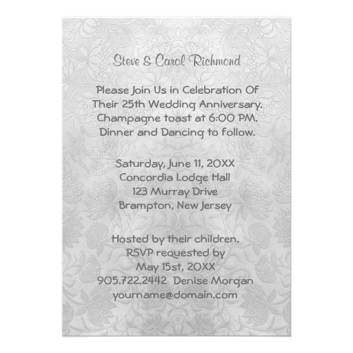 Silver Calla Lily 25th Wedding Anniversary Personalized Invites