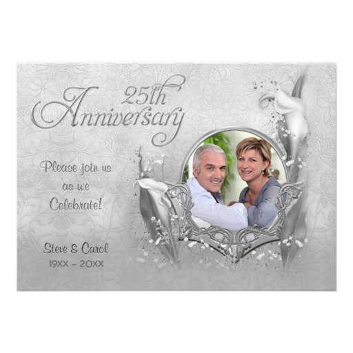 Silver Calla Lily 25th Wedding Anniversary Personalized Invites (front side)