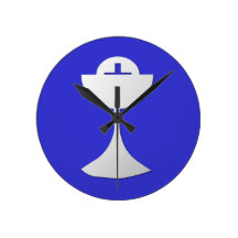 Silver Chalice and Host Round Wallclock
