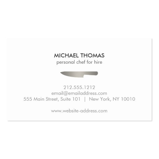 Silver Chef Knife Logo 2 for Catering, Restaurant Business Card Template (back side)