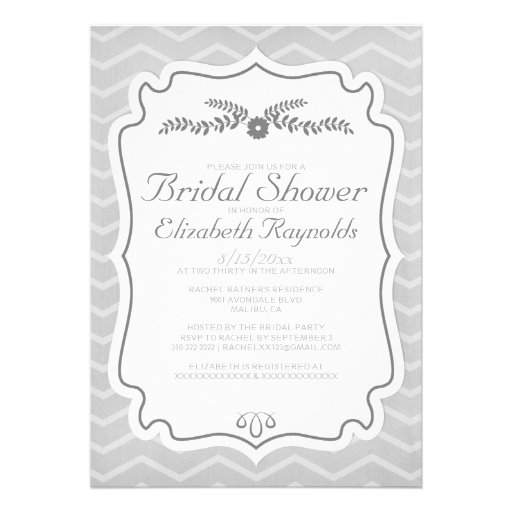 Silver Chevron Stripes Bridal Shower Invitations