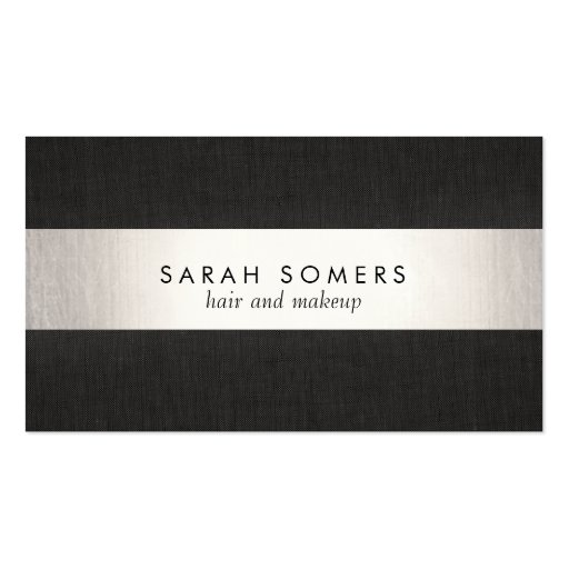 Silver Chic Black Linen Striped Makeup and Hair Business Cards (front side)