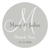 Silver Cloud Thank You Wedding Monogram Sticker