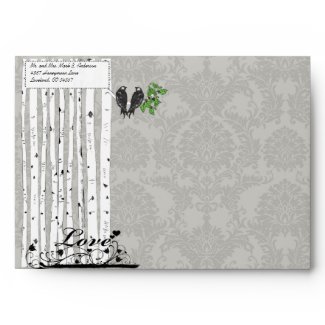 Silver Cloud Vintage Birds Damask Wedding Envelope envelope