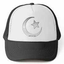 Silver Colored Star and Crescent Symbol Mesh Hat