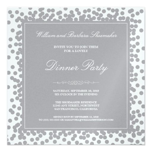 Silver Confetti Dinner Party Invitation