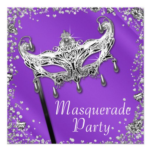 Silver Confetti Lavender Purple Masquerade Party Announcement