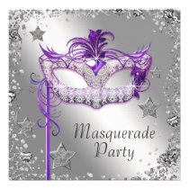 Silver Confetti Purple Masquerade Party Invitation invitations