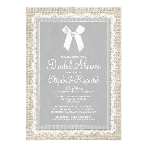 Silver Country Burlap Bridal Shower Invitations