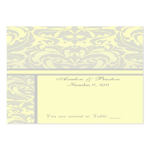 Silver & Creme Damask  Placecard Business Card