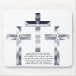 Silver Crosses on mouse pad with Scripture.