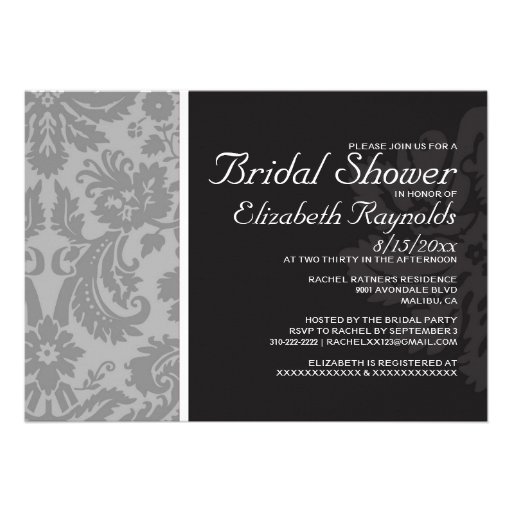 Silver Damask Bridal Shower Invitations