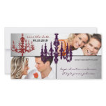 Silver Damask Chandelier Red & Plum Save The Date Photo Card Template