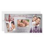 Silver Damask Chandelier Red & Plum Save The Date Custom Photo Card