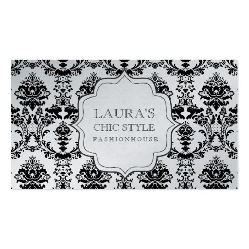 SILVER Damask Modern Chic Stylish Fashion Business Business Card Templates (front side)