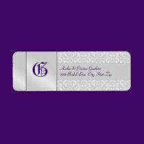 Silver Damask Monogram Purple Wedding Label labels